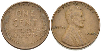 США 1 ЦЕНТ 1940 ЛИНКОЛЬН KM 132 бронза 218-364