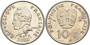 Французская Полинезия 10 франков 2000 KM 8 никель 4126-1126