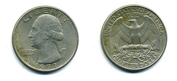 США 25 центов (квотер) 1977 Вашингтон KM A164a медь плакированная медно-никелем 46-2653