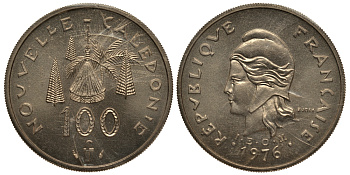 Французская Новая Каледония 100 франков 1976 PROBA, ESSAI, в оригинальной упаковке KM E14 никель-бронза UNC 272-332