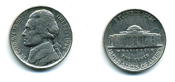 США 5 ЦЕНТОВ 1988 ДЖЕФФЕРСОН KM А192 медно-никель 46-2212