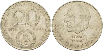 ГДР 20 марок 1973 А, Отто Гротеволь (1894-1964) KM 47 медно-никель 4521-532