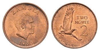 Замбия 2 нгве 1983 KM 10a сталь плакированная медью UNC 4701-1159