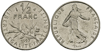 Франция 1/2 франка 1997 сеятель KM 931 никель 4135-743