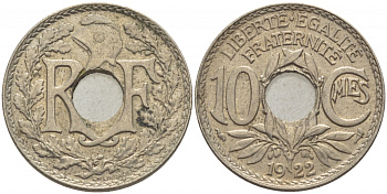 ФРАНЦИЯ 10 САНТИМОВ 1922 ТИП ЛИНДАЙЁ KM 866а медно-никель 4448-223