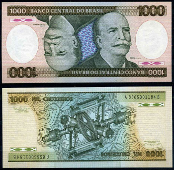 Бразилия 1000 крузейро ND (1981-1986) серия А 8565, Барао до Рио Бранко Pick 201 c бумага UNC (пресс) 2197-48-3-2