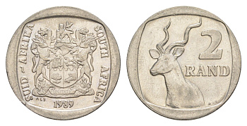 ЮАР 2 ранда 1989 KM 139 медь плакированная никелем UNC 4597-337