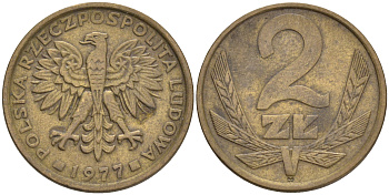 ПОЛЬША 2 ЗЛОТЫХ 1977 ЛЕНИНГРАДСКИЙ МОНДВОР KM 80.1 латунь VF 192-355