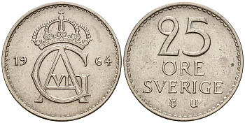 Швеция 25 эре 1964 Густав VI Адольф (1950-1973) KM 836 медно-никель 4598-1231