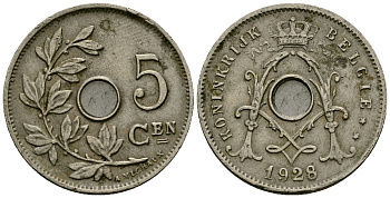 Бельгия 5 сантимов 1928 Belgie KM 67 медно-никель 4173-324