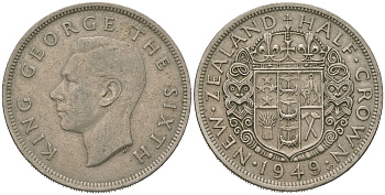 Новая Зеландия 1/2 кроны 1949 Георг VI (1936-1952) KM 19 медно-никель 4149-311