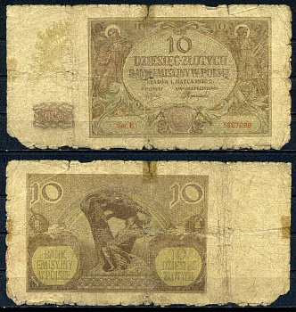 Польша 10 злотых 1940 Pick 94 (1) бумага 6283-13-2-2