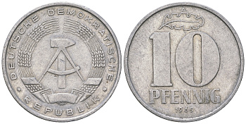 ГДР 10 пфеннигов 1965 А алюминий 3459-611
