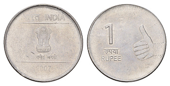 Индия 1 рупия 2007 KM 331 нержавеющая сталь UNC 4656-115