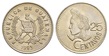 Гватемала 25 сентаво 1993 KM 278 медно-никель UNC 4628-1036