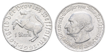 Вестфалия 1 марка 1921 северный Рейн-Вестфалия, нотгельд, Штейн J. N 10 алюминий UNC 4646-523