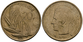 Бельгия 20 франков 1993 BELGIE KM 160 никель бронза 4120-1245