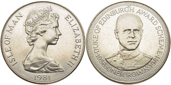 Остров Мэн 1 крона 1981 приз герцога Эдинбургского, портрет герцога KM 73 медно-никель UNC 107-623