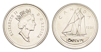 Канада 10 центов 1994 Елизавета II (1952-2022), парусник KM 183 никель UNC 4639-657