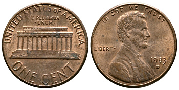 США 1 цент 1983 D, Линкольн KM 201b цинк плакированный медью    4608-365