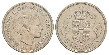 Дания 5 крон 1983 Маргрете II (1972-2024) KM 863 медно-никель 4653-422