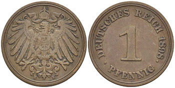 ГЕРМАНИЯ 1 ПФЕННИГ 1898 E KM 10, J. 10, Weege 2 медь 211-228