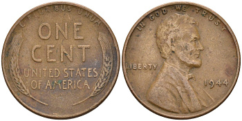 США 1 цент 1944 Линкольн KM А132 медь цинк 4115-766