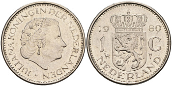 Нидерланды 1 гульден 1980 Юлиана (1948-1980) KM 184а никель 4592-1124
