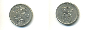 Норвегия 10 эре 1968 пчела, Улаф V (1958-1991) KM 411 медно-никельь 80-854