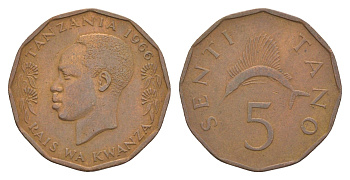 Танзания 5 центов 1966 KM 1 бронза 4620-941