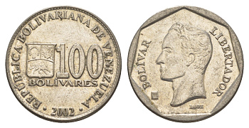 Венесуэла 100 боливаров 2002 Симон Боливар Y 83 сталь плакированная никелем 4592-1213