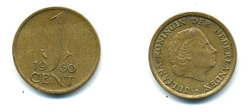 Нидерланды 1 цент 1960 Юлиана (1949-1980) KM 180 бронза 36-1169
