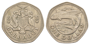 Барбадос 1 доллар 1973 FM, Елизавета II (1952-2022) KM 14.1 медно-никель 08-432