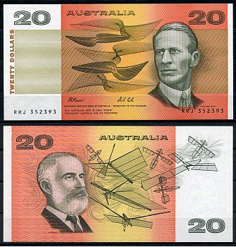 Австралия 20 долларов ND (1974-1994) сэр Чарльз Кингсфорд-Смит, Лоуренс Харгрейв, подпись Fraser - Cole Pick 46 h  бумага  UNC (пресс) 451-392-3