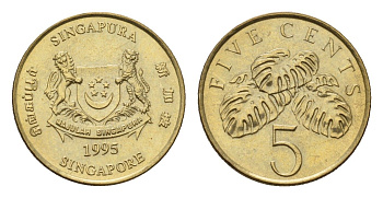 Сингапур 5 центов 1995 KM 99 алюминиевая бронза UNC 4643-169