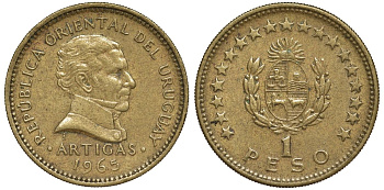 Уругвай 1 песо 1965 KM 46 алюминиевая бронза 92-612