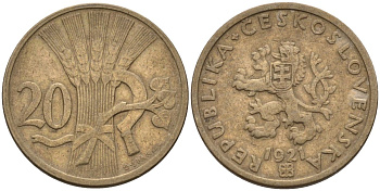 Чехословакия 20 геллеров 1921 KM 1 медно-никель 4174-938