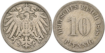 Германия 10 пфеннигов 1898 D KM 12, J. 13 медно-никель 4575-547