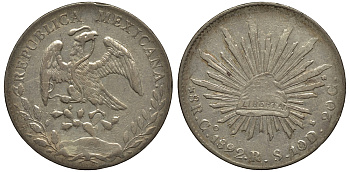 Мексика 8 реалов 1892 Go KM 377.8 серебро 11-203-22