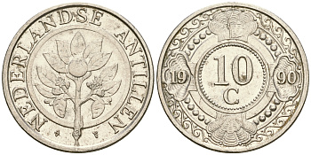 Нидерландские Антилы 10 центов 1990 Беатрикс (1980-2013) KM 34 никелированная сталь 4608-813
