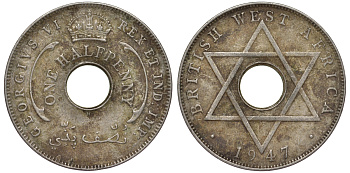 Британская Западная Африка 1/2 пенни 1947 H, Георг VI KM 18 медно-никель 25-2317