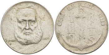 БРАЗИЛИЯ 100 РЕЙС 1938 ОСНОВАТЕЛЬ ВОЕННОГО ФЛОТА БРАЗИЛИИ, АДМИРАЛ МАРКУС ТАМАНДАРЕ, ЯКОРЬ KM 536 медно-никель 4529-547