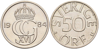 Швеция 50 эре 1984 Карл XVI Густав (1973- ) KM 855 медно-никель UNC 4582-816