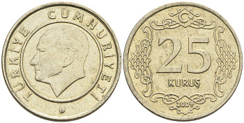 Турция 25 курушей 2009 Кемаль Ататюрк KM 1242 медь никель цинк 4573-853