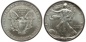 США 1 доллар 1994 шагающая свобода KM 273 серебро UNC 1084-6-12