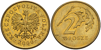 Польша 2 гроша 2000 MW KM 277, Parchimowicz 702g латунь 4580-522