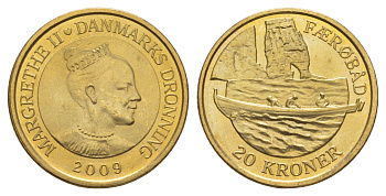Дания 20 крон 2009 Корабли - Фарерская лодка KM 936 алюминиевая бронза UNC M69-04