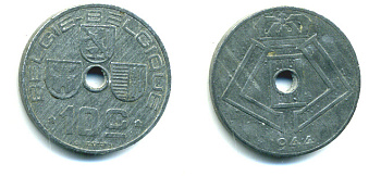 БЕЛЬГИЯ 10 САНТИМОВ 1944 BELGIE-BELGIQUE KM 126 цинк 59-1616