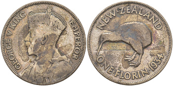 Новая Зеландия 1 флорин 1934 Георг V (1910-1936), Киви KM 4 серебро 84-1143