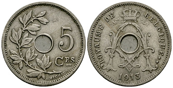 Бельгия 5 сантимов 1913 Belgique KM 66 медно-никель 4173-442